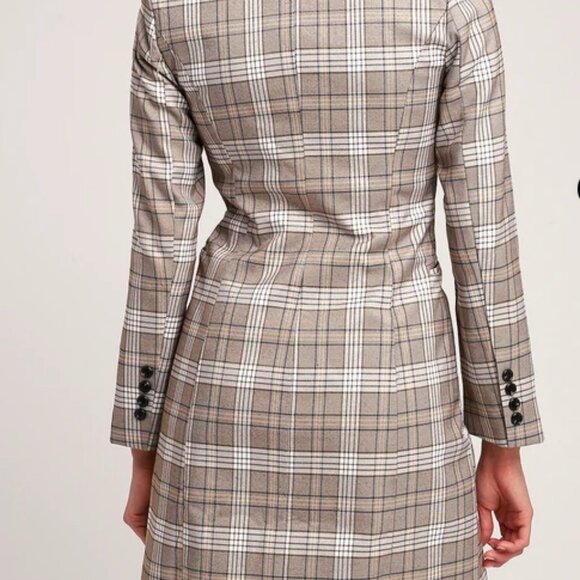 Lulus Manchester Moment Tan and White Plaid Coat - Picture 3 of 6